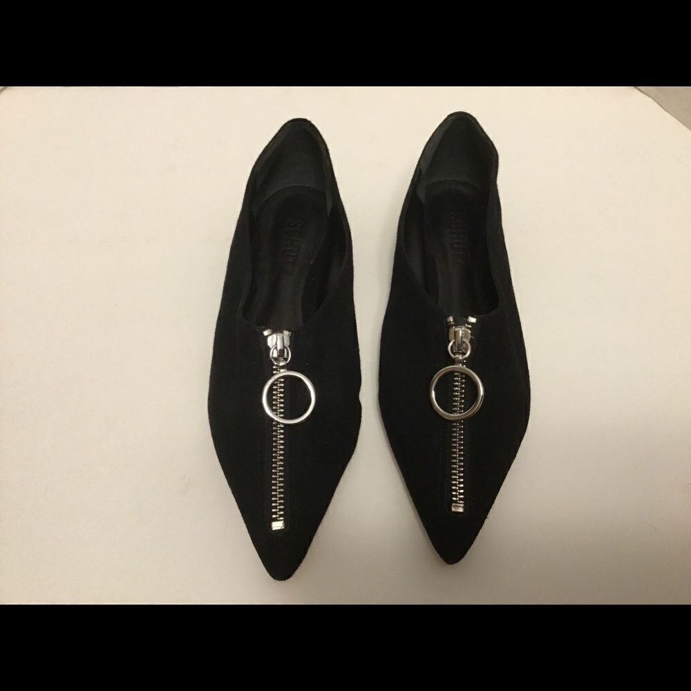 Schutz Louen Suede Black Pointed Zip Up Size 5B